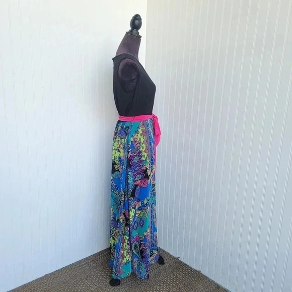 NWT RN Studio Ronni Nicole Black Multi Slevelesa Tie Design Long Maxi Dress 12 - Picture 10 of 10